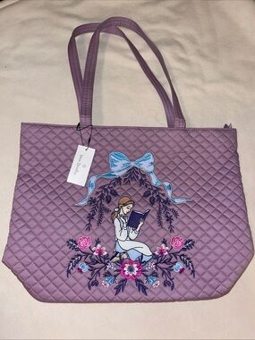 Disney Lavender Quilted Tote with Belle Storybook Embroidery